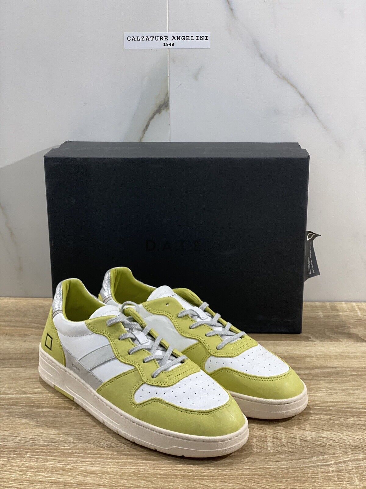 D.A.T.E Court Uomo  sneaker Pelle White Yellow Casual Shoes 45