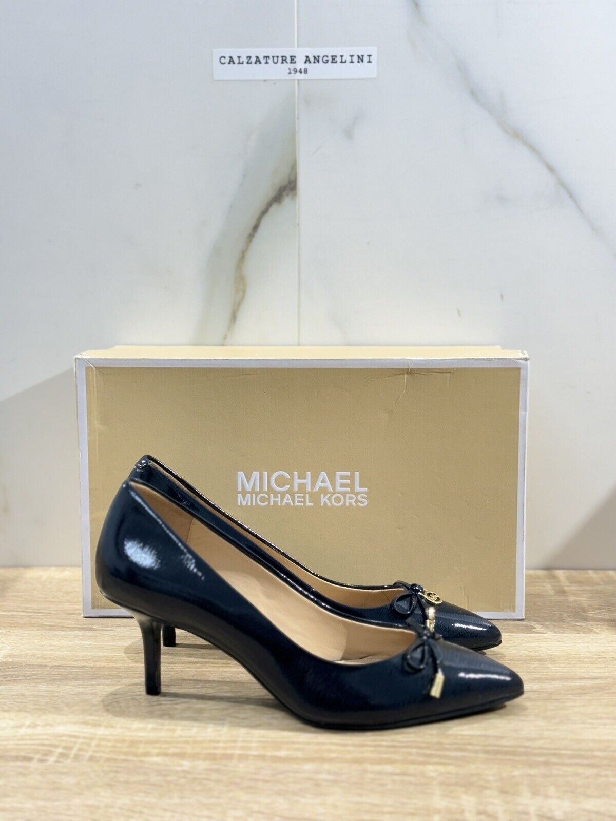 Michael Kors Nancy Flex Mid Pump Blu Pelle Con Tacco 36