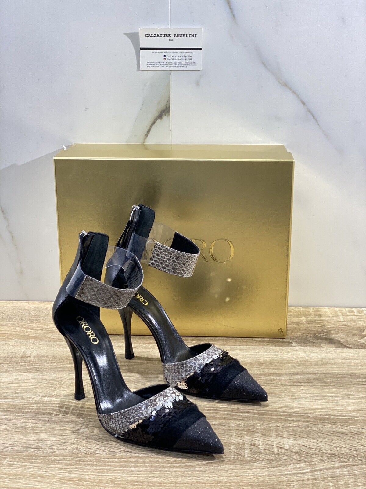 Ororo Sandalo donna 1055  Pelle e paiettes nero luxury sandal 39