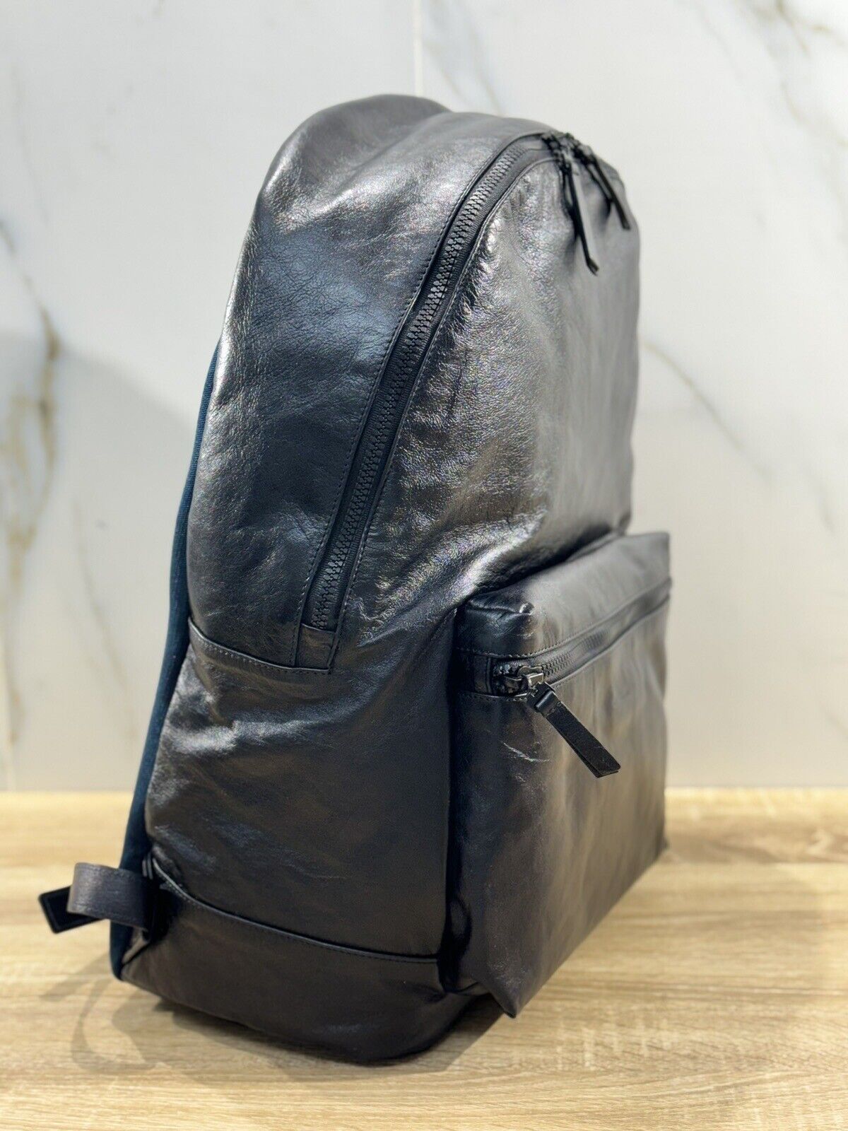 Santoni Zaino Uomo Travel Maxi Pelle Blu Luxury Backpack Men Santoni Business
