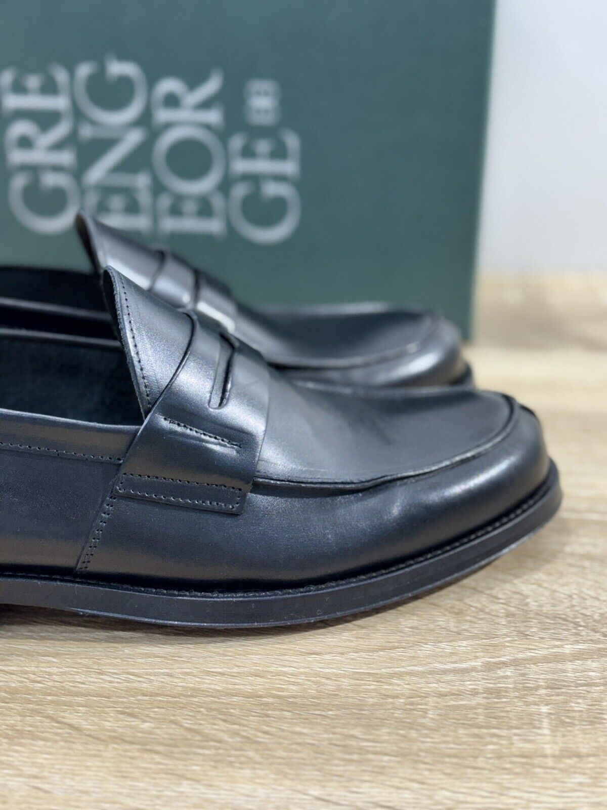 Green George Scarpa Uomo Mocassino College   Pelle Nero   Luxury Handmade 42