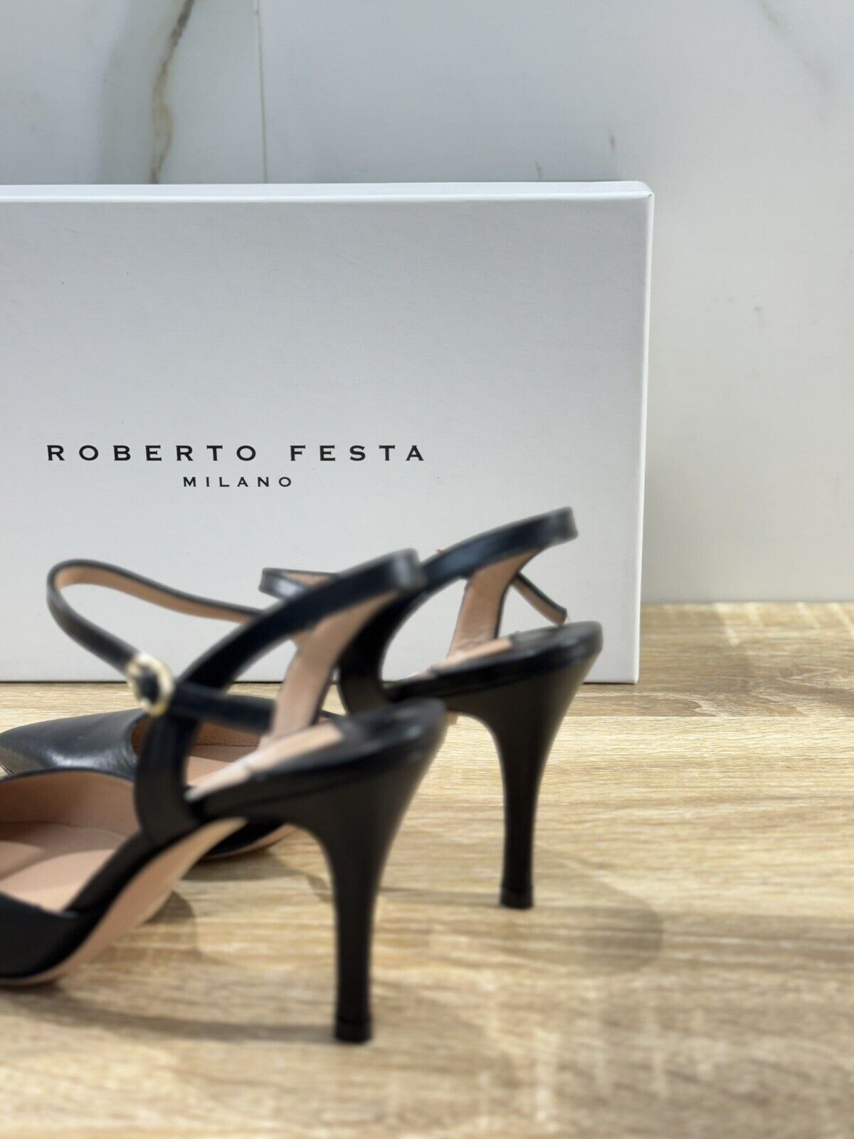 Roberto Festa Sandalo Donna Marte Pelle Nero Sling Back  Luxury Sandal 38