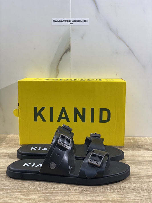 Kianid Sandalo Uomo Pelle Nero Polignano Made In Italy Casual Sandal 40