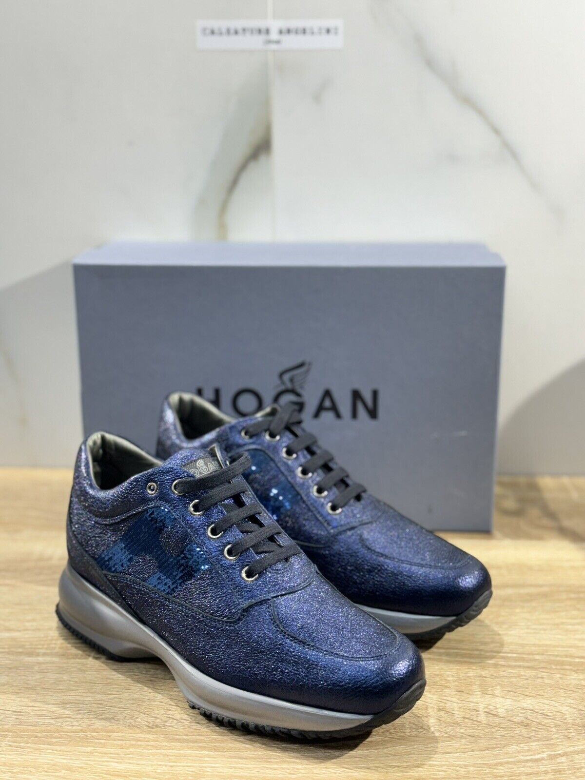 hogan interactive donna Pelle Blu H Strass Laminata Casual Hogan Woman 38.5