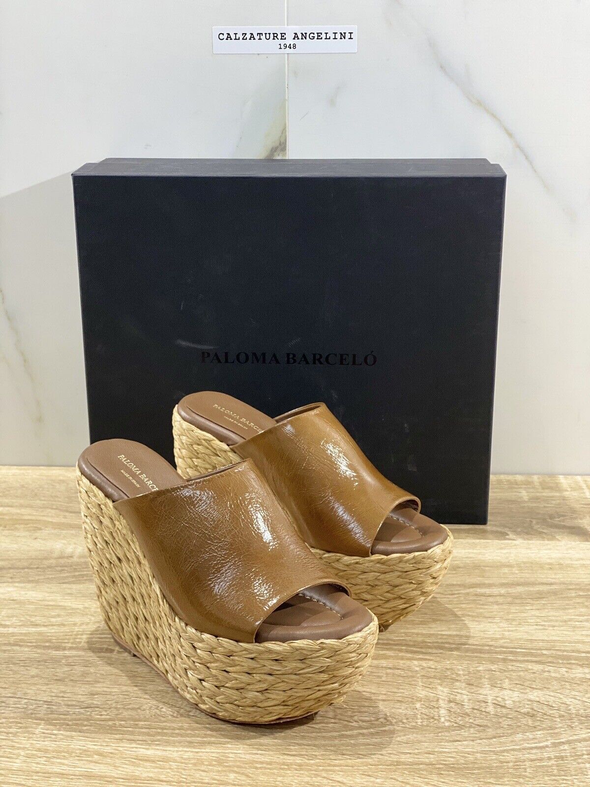 Paloma BARCELO’ Sandalo Donna Ritmo Zeppa Pelle Brown Luxury Shoes 37