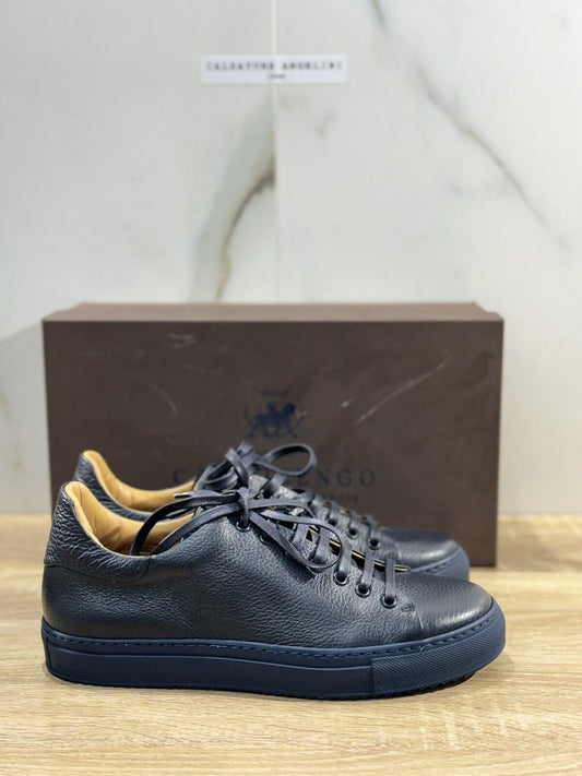 Camerlengo Sneaker Uomo Pelle Blu Luxury Handmade Shoes Men 40