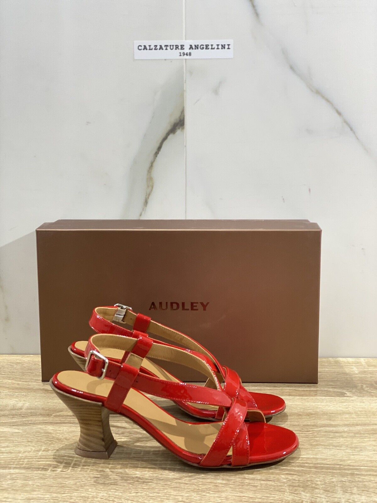 Audley London Sandalo Donna In Pelle Rossa Vernice Con Tacco 40