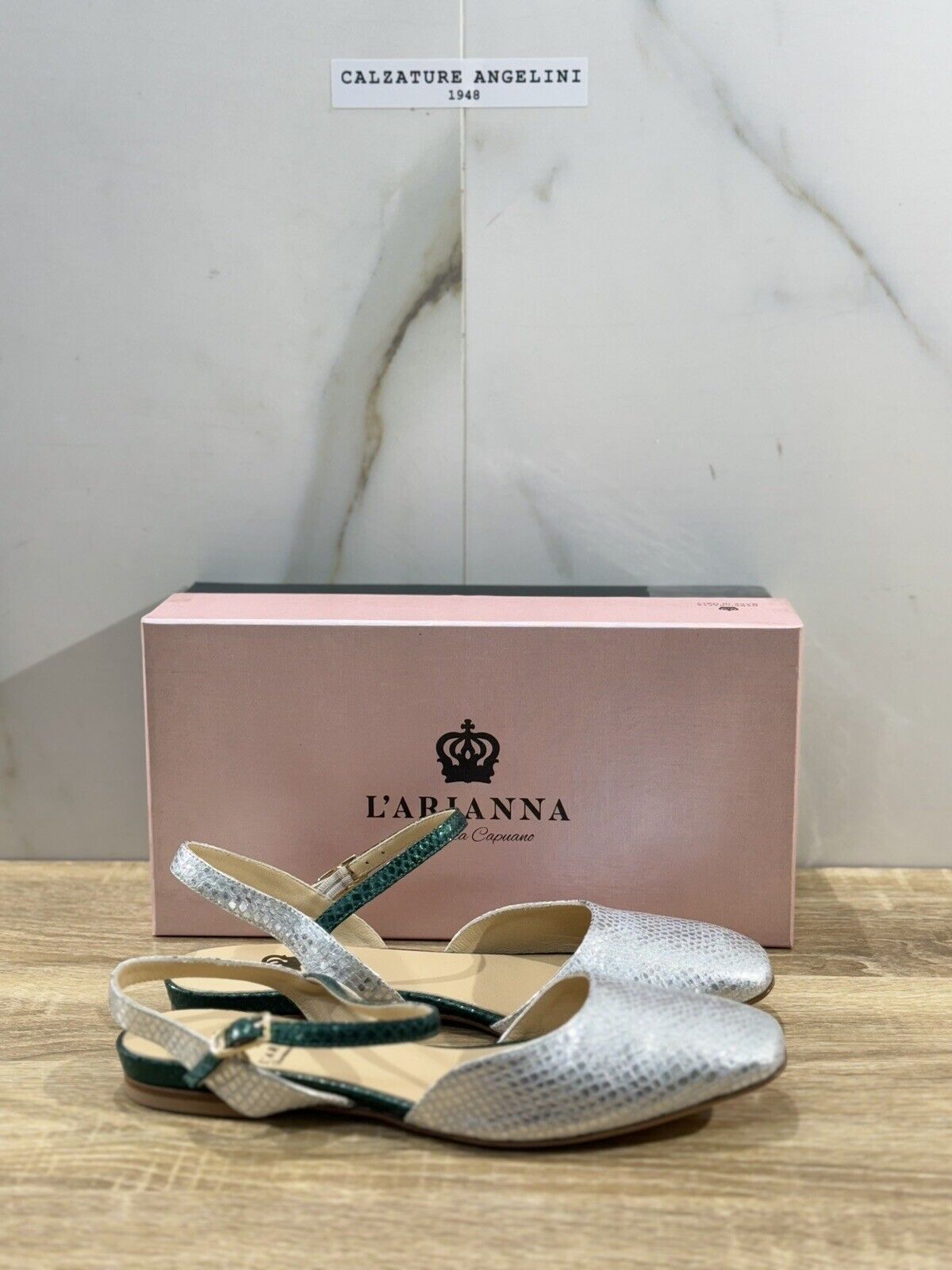 L’ARIANNA Scarpa Donna Sling Back Pelle Silver  Made In Italy 36