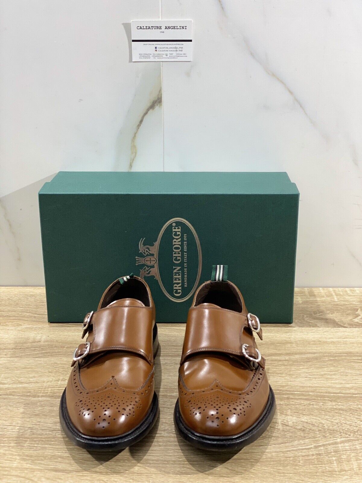 Green george  uomo 7069  in pelle Cognac Double Monk Polished  42