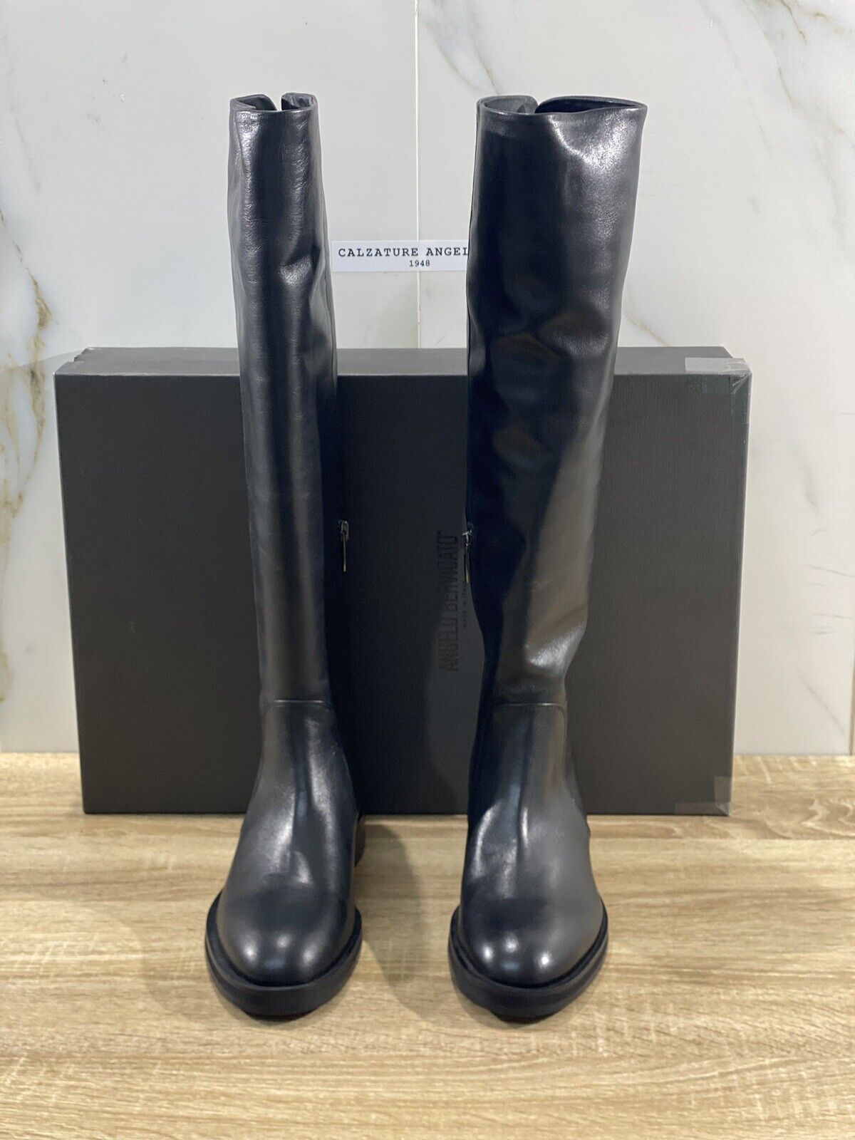 Angelo Bervicato Stivale Donna pelle Nero Luxury Handmade Boot tubo 36