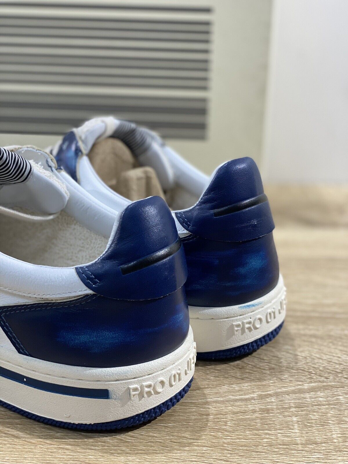 Project 001 Sneaker Uomo Pelle Bianca Blu Casual Shoes Men Sneaker 45