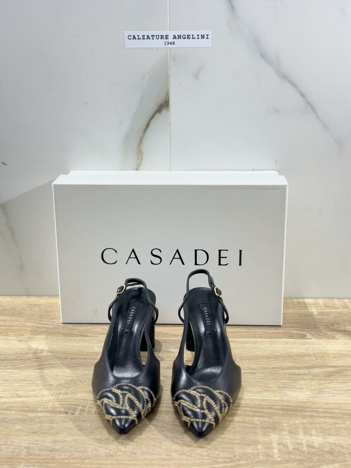 Casadei Sling Back Donna In Pelle Nera Con Tacco Luxury Woman Casadei 36