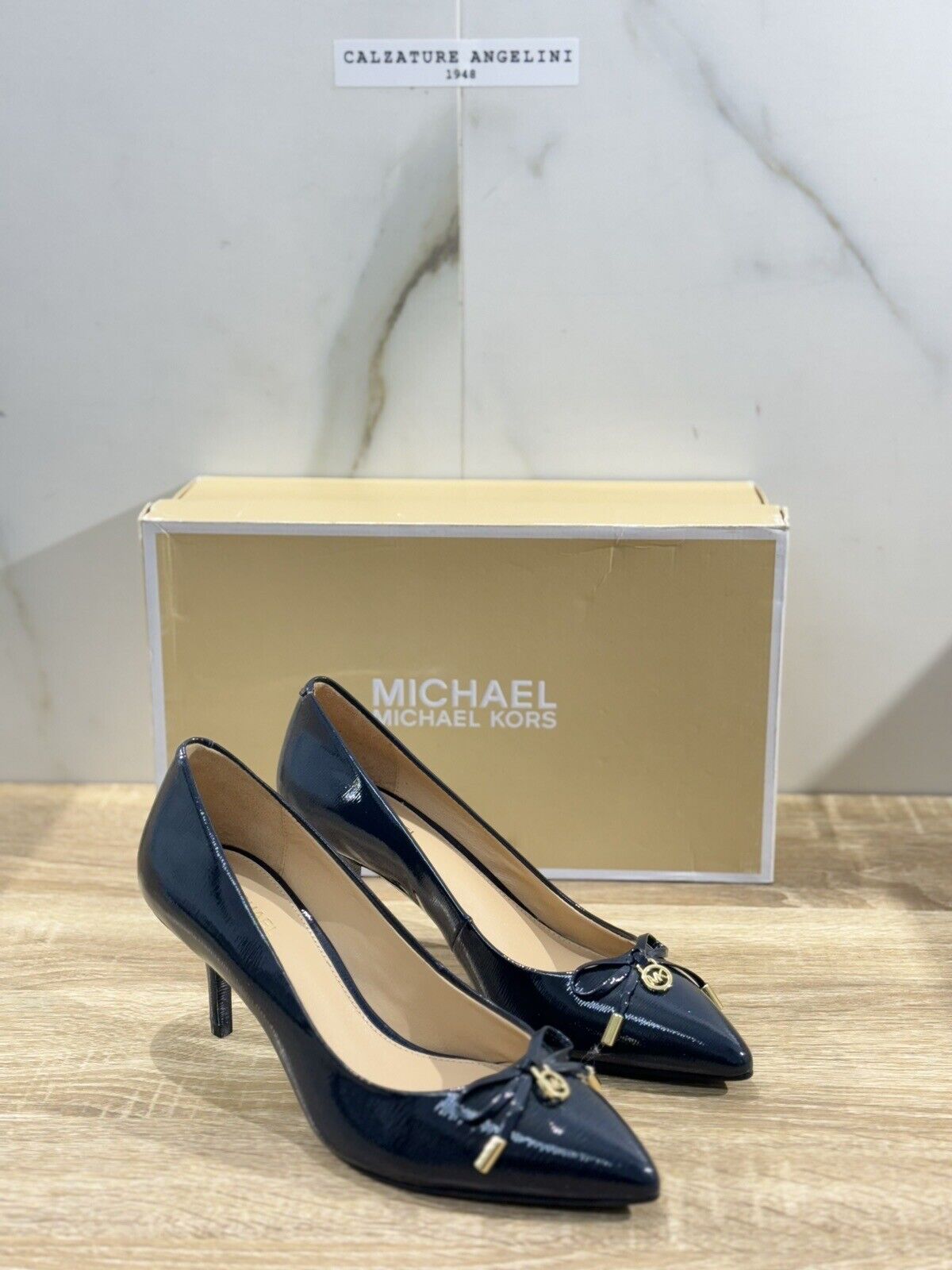 Michael Kors Nancy Flex Mid Pump Blu Pelle Con Tacco 36