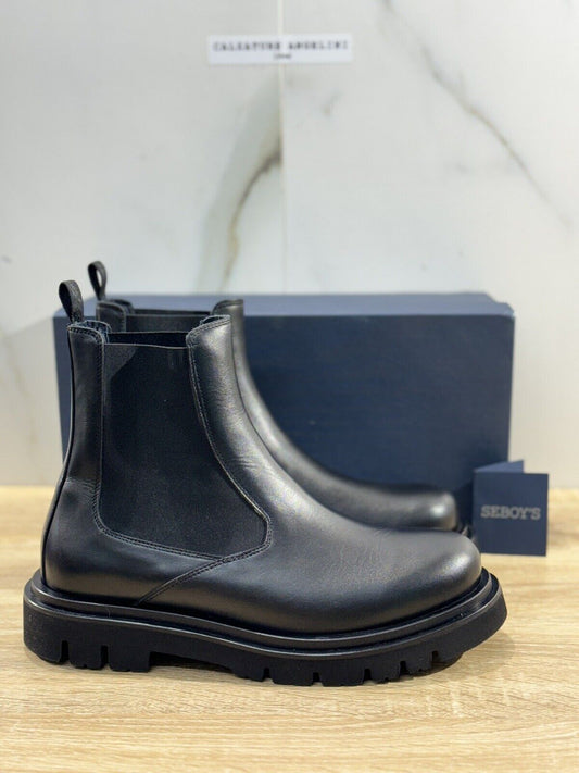 Seboy’s Chelsea Boot   Uomo Pelle  Nero  Fondo Gomma  Made In Italy 42