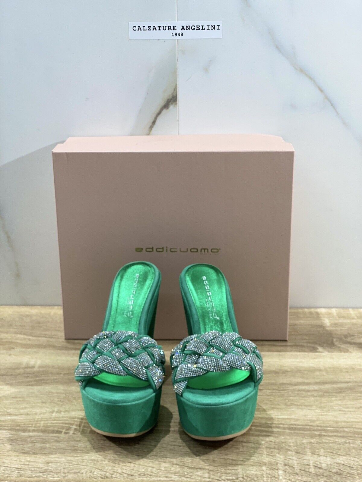 Eddi Cuomo Sandalo Donna Zeppa In Suede Verde Luxury Handmade 36