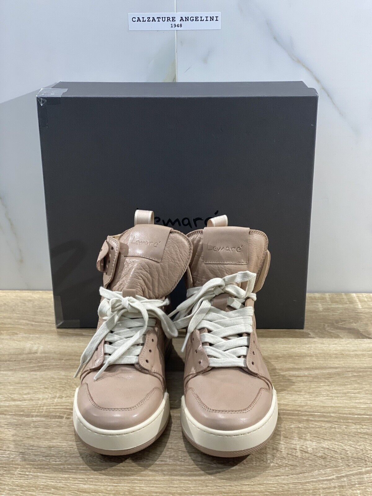 Lemare’ sneaker donna 3013 hi top pelle nude fondo gomma casual shoes 37