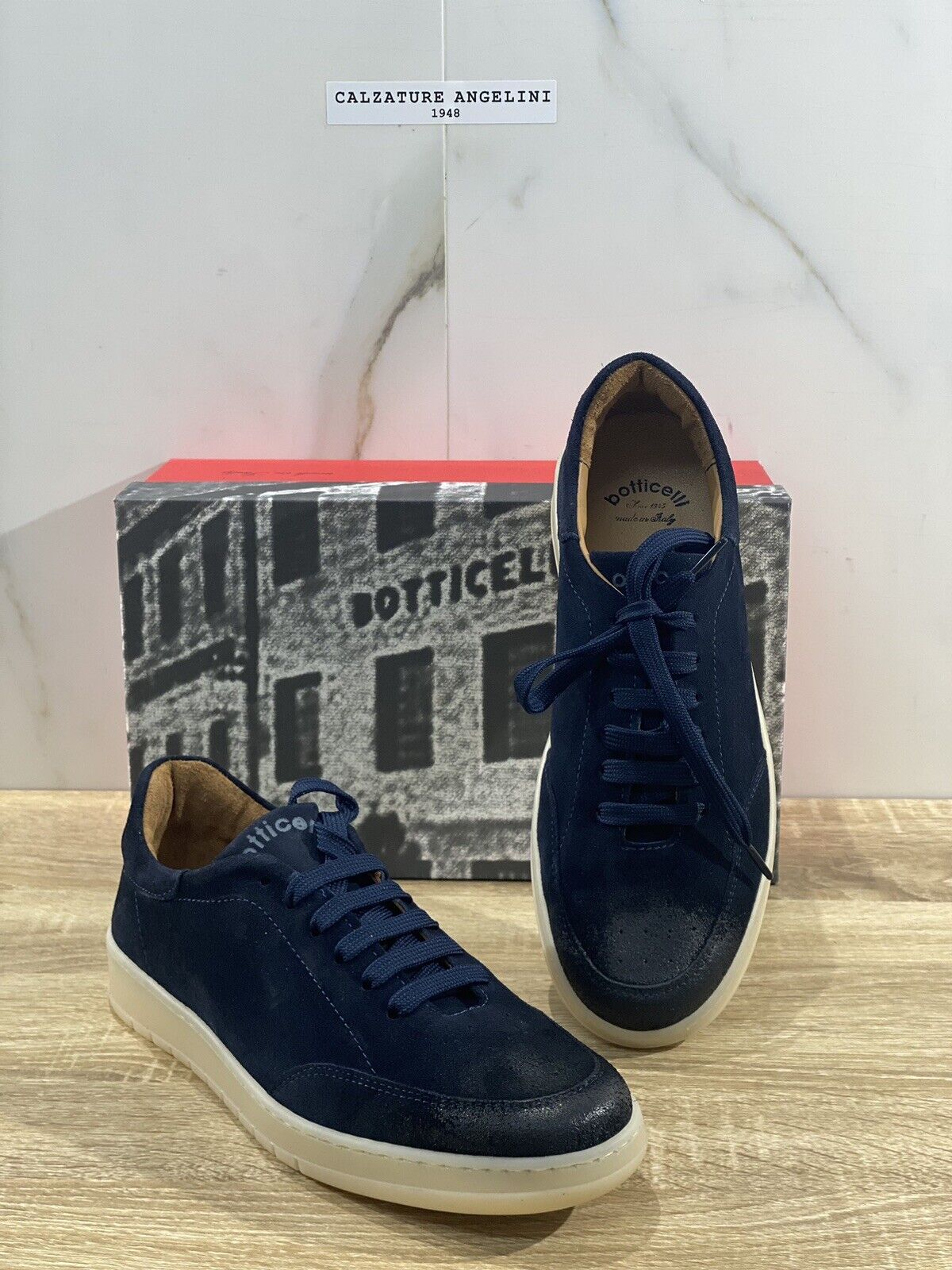 Botticelli Scarpa Uomo Icon Sneaker In Suede Blu Luxury Made In Italy 43