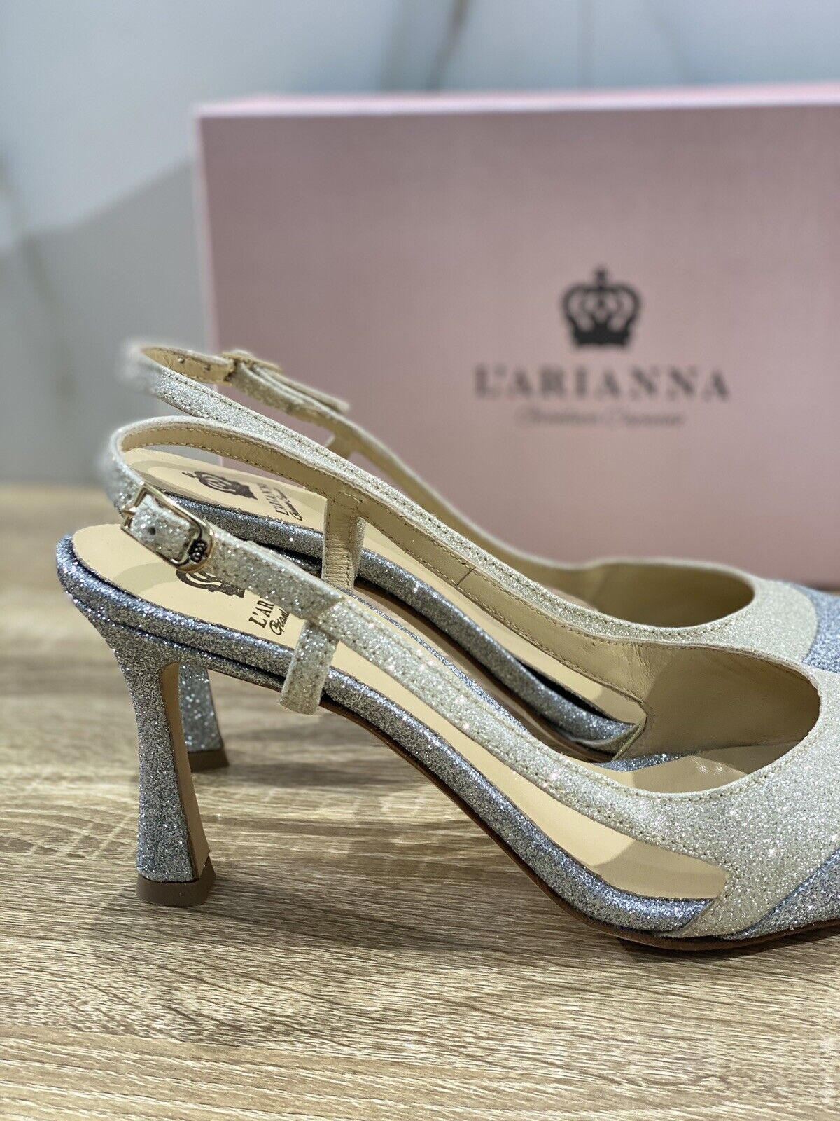L’ARIANNA Sling Back Donna Luxury Argento Con Tacco 40