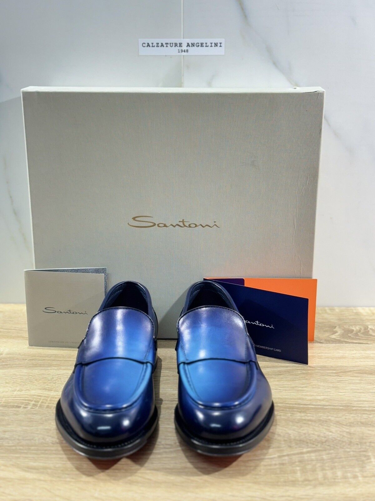 Santoni   Mocassino    Uomo Icon Pelle Blu  Goodyear Luxury Men Handpainted 41