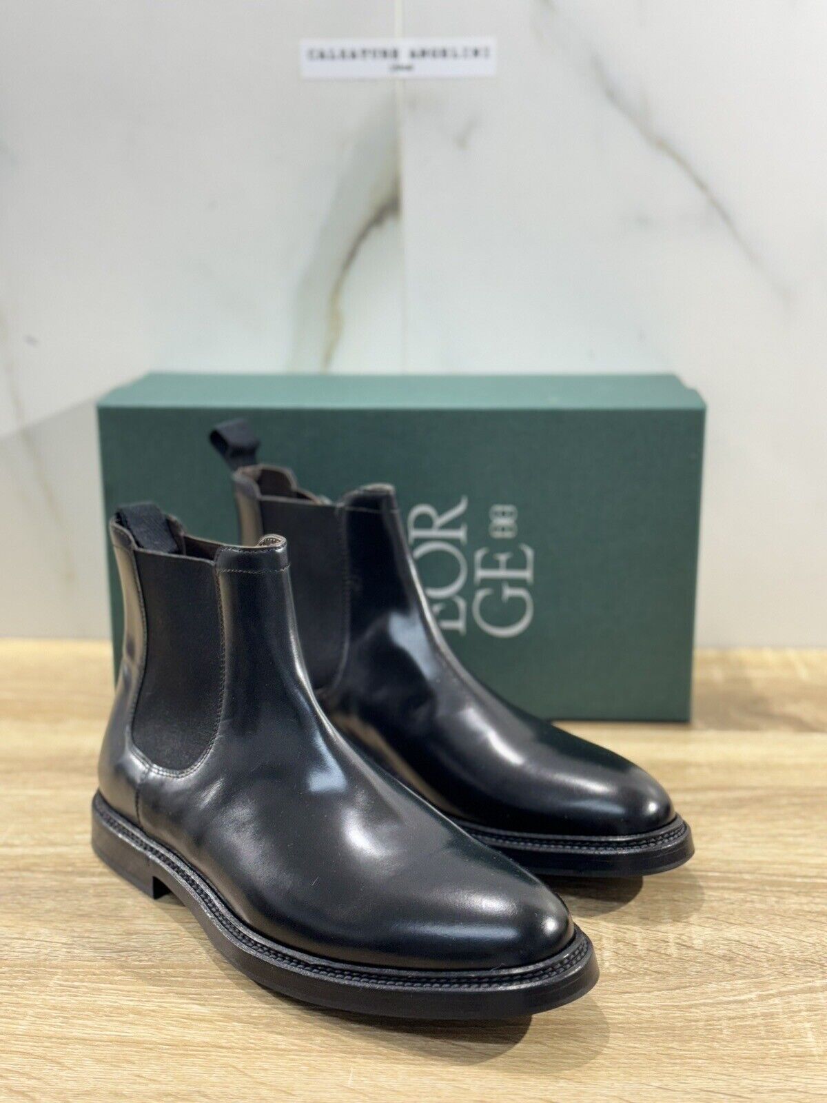 Green George Scarpa Uomo Chelsea Boot     Pelle Nero  Fondo Vibram 42