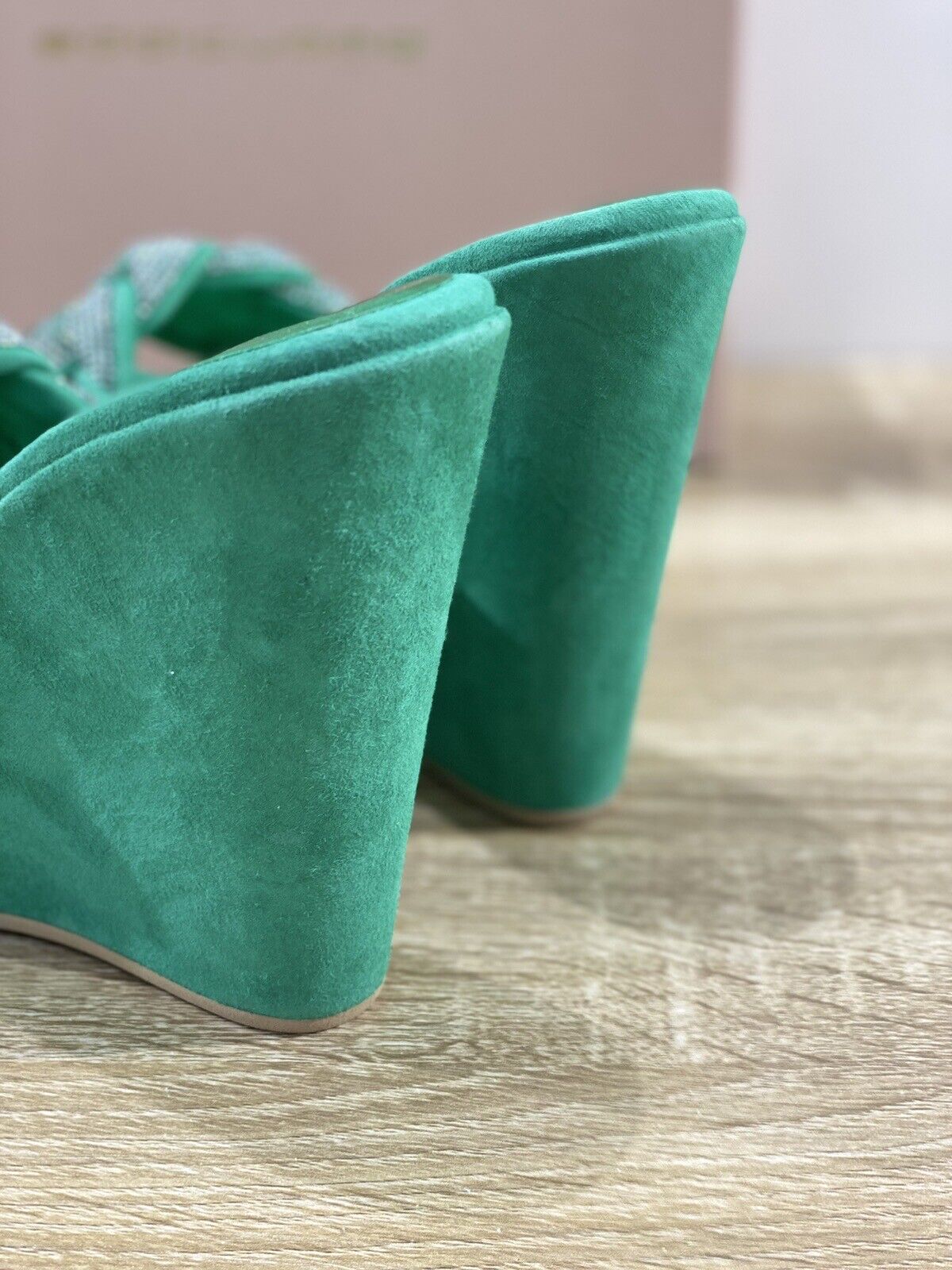 Eddi Cuomo Sandalo Donna Zeppa In Suede Verde Luxury Handmade 37